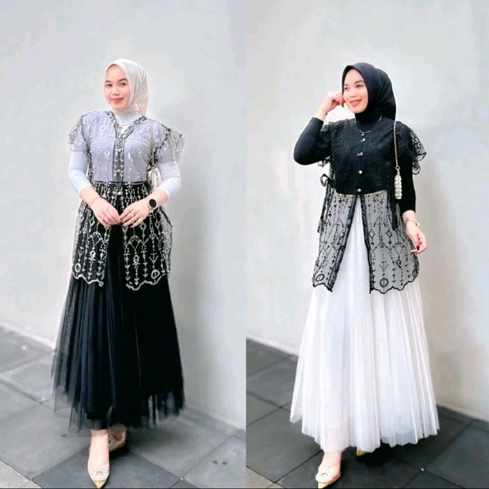 Tunik Kebaya Brokat Kinanti Modern Lebaran Kondangan Wisuda - Panjang, Wanita, Cantik, Atasan, Ruffl
