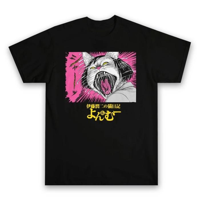 AFTEREIGHT.ID - KAOS ANIME MANGA JUNJI ITO CAT DIARY YON AND MU CAT PANIC | AESTHETIC T-SHIRT