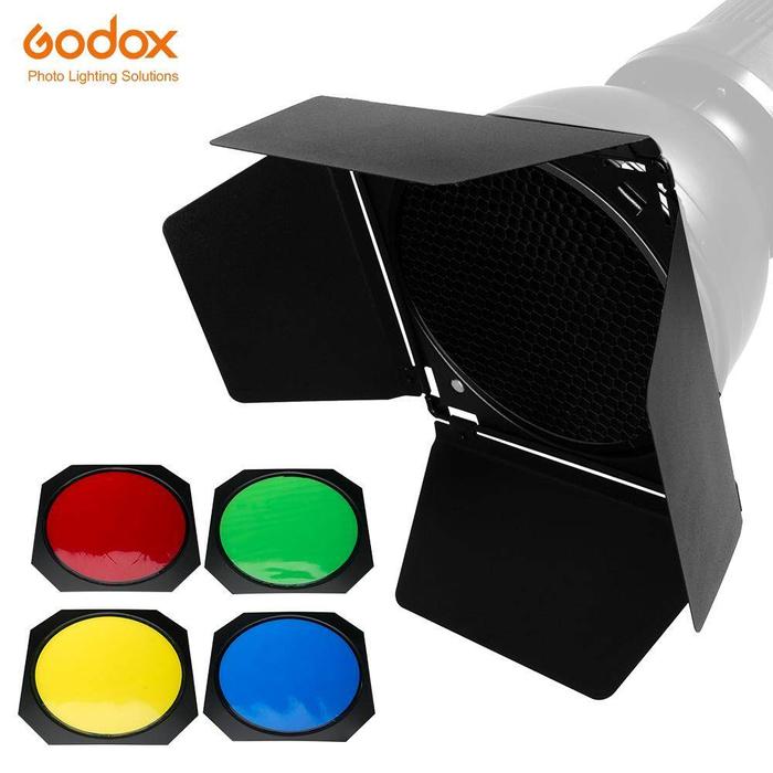 Godox BD-04 Gudang Pintu + Kisi Sarang Madu + 4 Filter Warna untuk