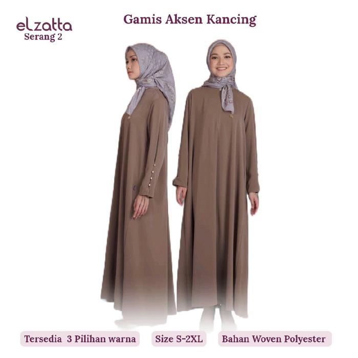 Elzatta Gamis Aksen Kancing Polos adem Resleting Tali Dress Muslim Wanita Hitam Dewasa Lebaran Maxi