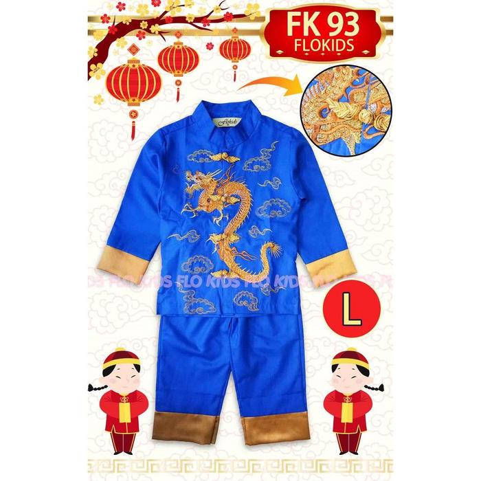 Baju Cny Imlek Cheongsam Qibao Anak Cowok Impor Gold, Red, Blue Dragon Pasti Ori