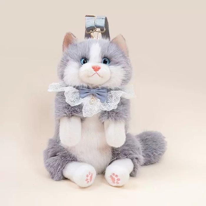 TERPERCAYA Tas Ransel wanita boneka kucing realistis Tas pungung fashion cute tali ajustable Backpac