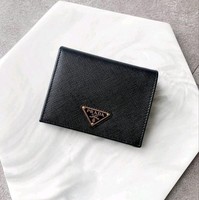 Prada Triangle Logo Bifold Wallet Saffiano Leather Black