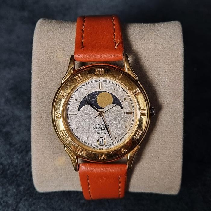 Alba Moonphase Quartz Date Textured Dial Jam Tangan Bekas Vintage Original