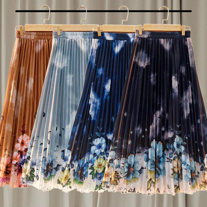 Rok Plisket Motif Bunga Gerbera Daisy | Rok Bunga Gerbera Daisy | Rok Korean style Wanita Panjang Ma