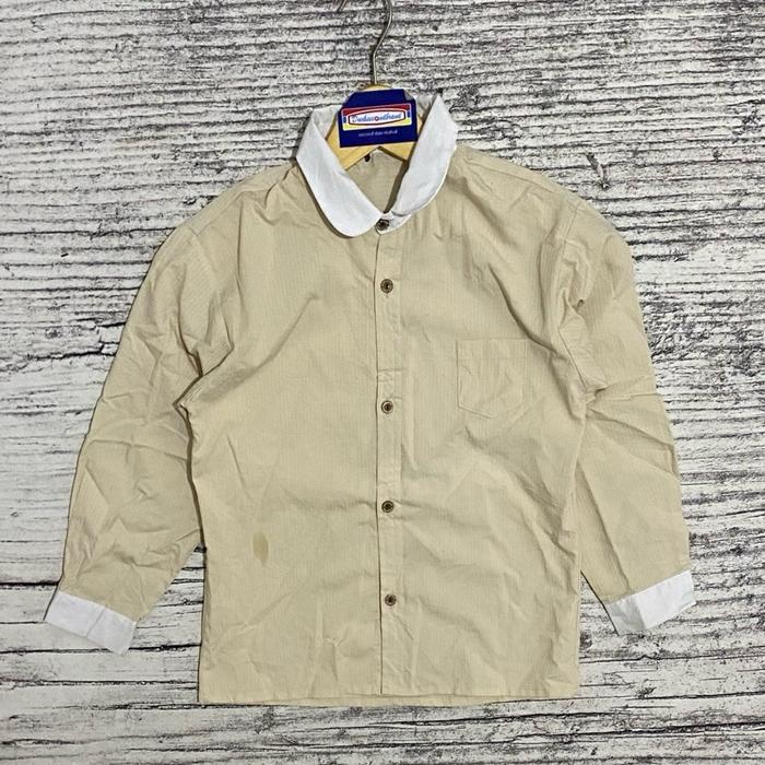 Kemeja shirt anak kids atasan laki laki pria cowok casual coklat susu coksu model garis June Interna
