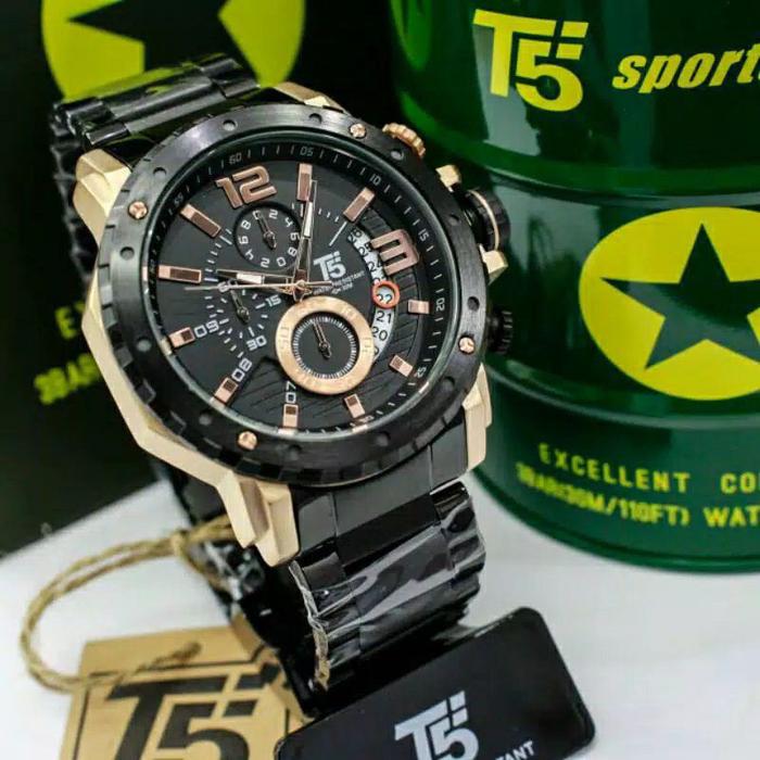 JAM TANGAN PRIA T5 H 3746G ORIGINAL CHRONO AKTIF STAINLESS STEEL INCLUDE BOX T5 BAG MANUAL BOOK