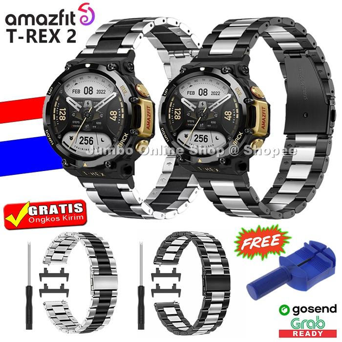 STRAP STAINLESS TALI JAM RANTAI AMAZFIT T-REX 2 TREX 2 MODEL TWOTONE