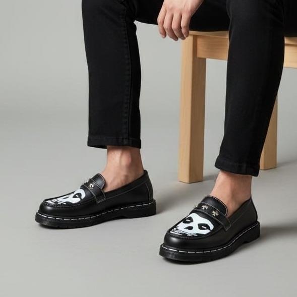 Sepatu Slip On Loafers Formal Hitam Pria Pantofel Docmart Spike Misfits Custom Shoes Casual Kerja Co