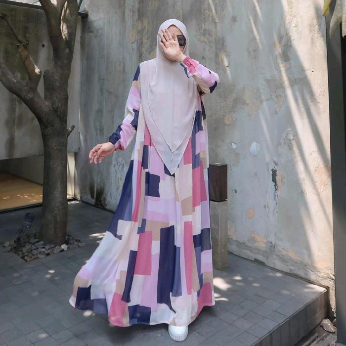 GAMIS PINGKISH ABSTRACT BY ZAFEETRI (GAMIS SAJA) // GAMIS SYARI CERUTTY MOTIF