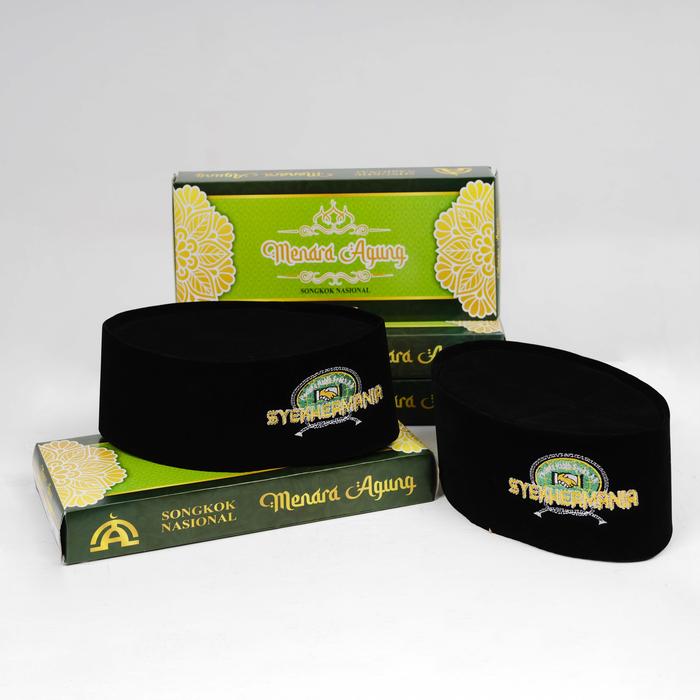 Kopiah Songkok Peci Hitam Logo Motif Syekhermania Habib Syech Bordir Komputer Pria Dewasa Anak-Anak