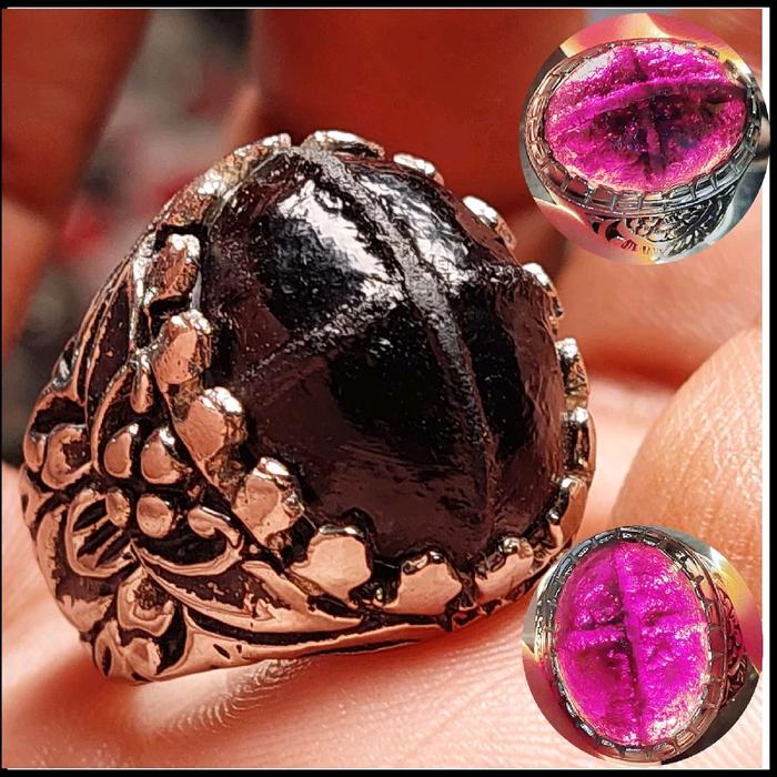 Cincin Kecubung Wulung Tapak Jalak obsidian Senter Ungu Ring Alpaka Super Anti Karat Dengan Desain E