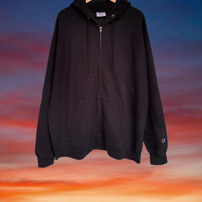 vintage Y2K streetwear Blank Champion black ziphood zipper hoodies not jerzees russell hanes screen 