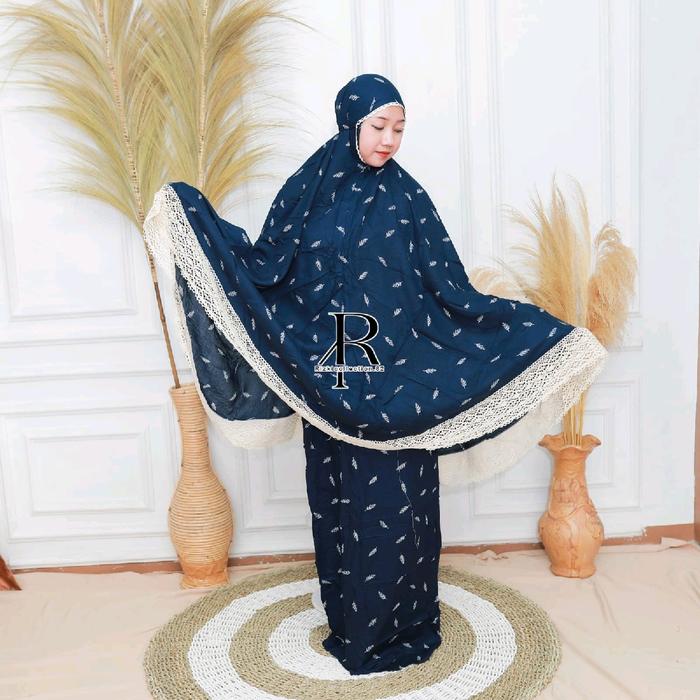 mukenah dewasa bahan rayon premium renda besar bunga cemara