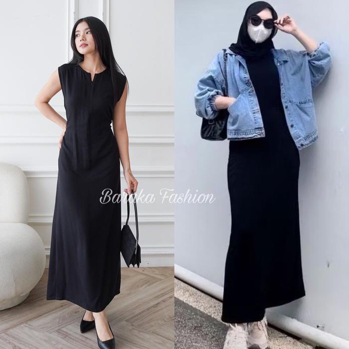 Inner Dress Rayon Twill Premium Tali Pinggang / Inner Gamis Rayon Tanpa Lengan / Manset Dress Span