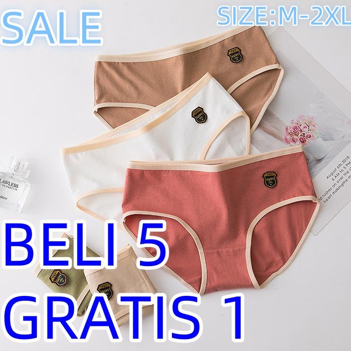 6 PCS CD Celana Dalam Wanita Kekinian Fashionable Kode Size M- XL Warna Cerah 1748 Boxer Beli 5 Grat