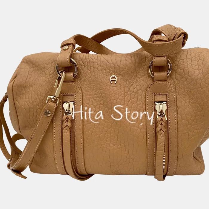 TAS WANITA - AUTHENTIC AIGNER LEATHER SLING BAG - NUDE