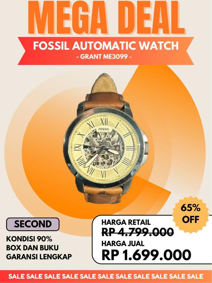 Jam Tangan Fossil Grant Automatic Pria Kulit Brown Casual Mewah Original ME3099