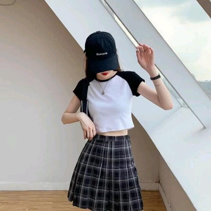 kaos raglan crop / kaos polos raglan crop