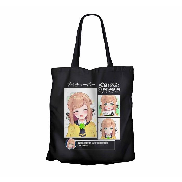Tote bag infinite anime vtuber CHLOE PUWAPUA - RE MEMORIES material canvas - Hitam, RESLETING
