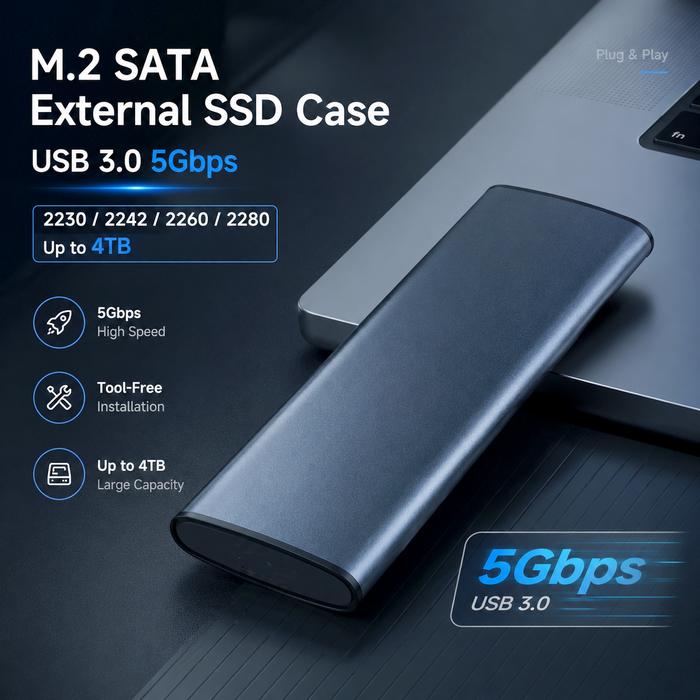 Mutiaramall - Casing SSD M2 SATA | External SSD Enclosure | USB 3.0 5Gbps