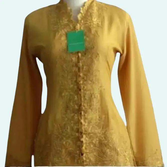 Atasan Kebaya Encim Ukuran Jumbo Bahan Kain Katun Bordir Warna Gold Baju Batik Dress Panjang Seragam
