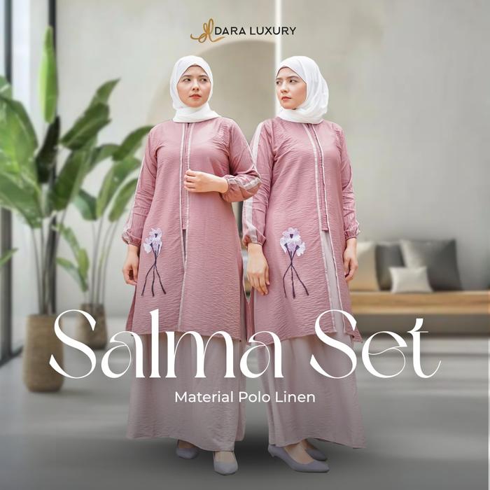 Dara Luxury | Salma Series | One Set Rok Wanita Polos Oneset Daily Tunik Bahan Polo Linen