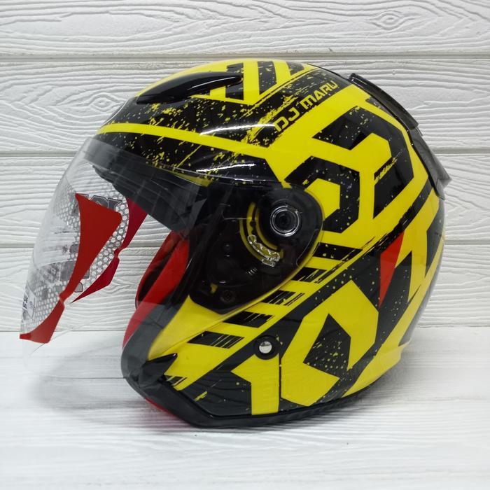 Helm KYT DJmaru Dj Maru Motif Seri #16 Crimson Yellow Half Face