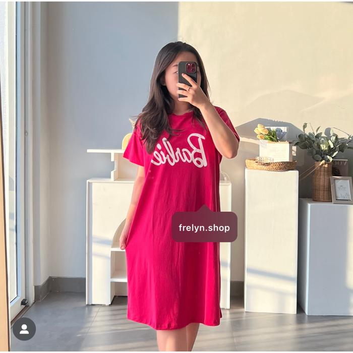 Dress Katun Barbie Fuschia Hitam Ibu Hamil