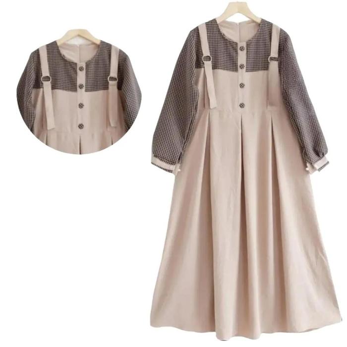 Baju Afia Dress Kids Gamis Anak Terbaru Bahan Crinkle Airflow Mix Katun Flanel Muslim Nyaman Panjang