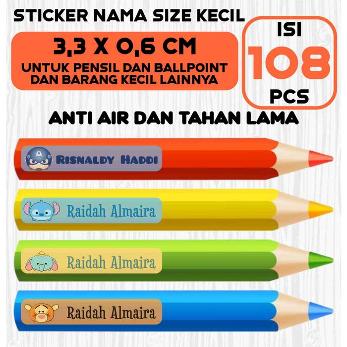 Stiker Label Nama Anak Custom Small Size isi 108 pcs Waterproof Tahan Air Untuk Barang Buku Pensil B