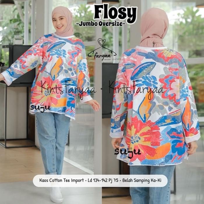 FLOSY Oversize allsize Ld 130-140cm Pb 75cm ori by Suju atasan wanita kaos jumbo baju cewek kaos len