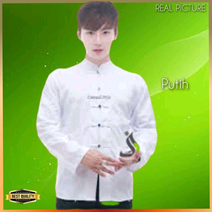 Baju Atasan Tradisional Cina Cheongsam Pria Kemeja Imlek Modern Putih