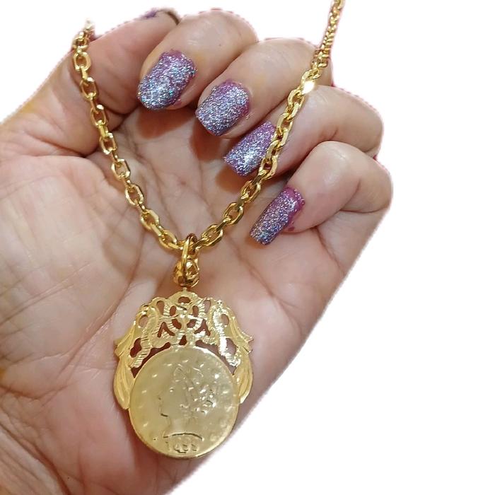 Kalung Medan london Sultan liontin koin rupiah warna mas 24 ukuran 60 cm