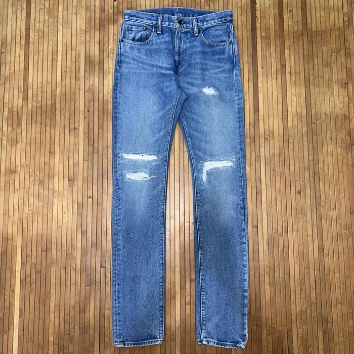 LEVIS 505 C CLASSIC BLUE RIPPED DISTRESSED BIKERS FABRIC RAW DENIM JEANS balmain zara man