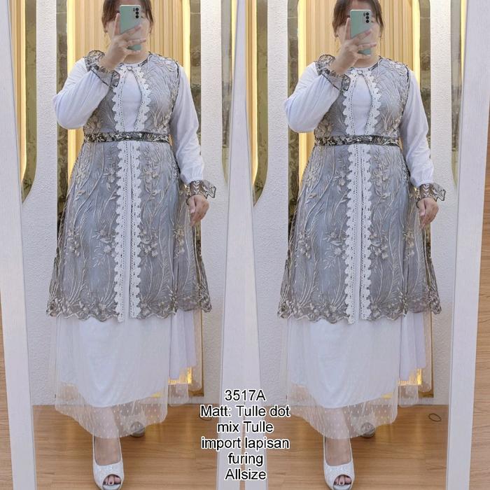 Gamis tille dot 3517-A/ gamis tulle dot import/gamis wanita terbaru/gamis Muslim wanita lebaran/cod