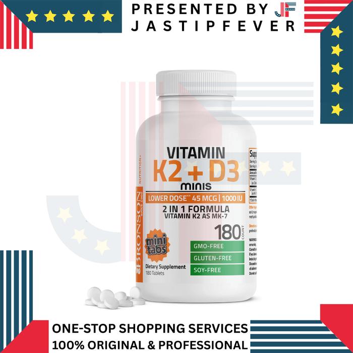 Original Bronson Vitamin K2 + D3 / 1000Iu + 45Mcg / 5000Iu + 90Mcg / 10000Iu + 120Mcg / 100% Origina