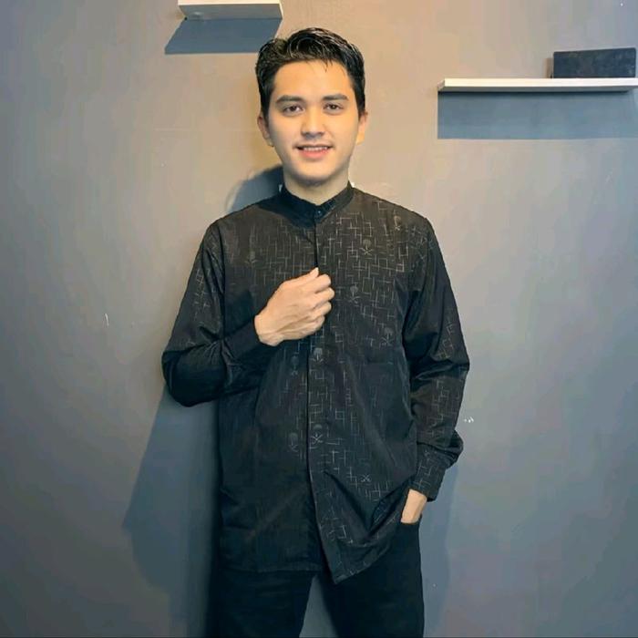 Baju Kemeja Atasan Sultan Embos Tebal Motip kurma terbaru kasual Pria Panjang Slimfit Simple Motif  