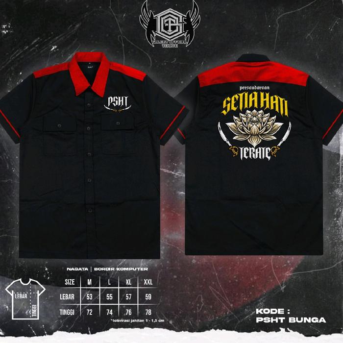 Kemeja PSHT Nagata Drill Full Bordir Hem - Distro Pria Kaos Katun Motif  Dewasa Hitam  Variasi Baju 