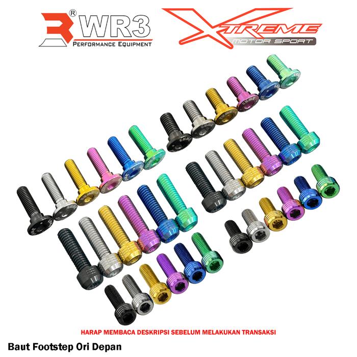 Paketan Baut WR3 Footstep Ori Depan ZX25R Ninja 250 FI H2 150RR 1000 Z800 Z1000 ER6 / CBR 600 / R25