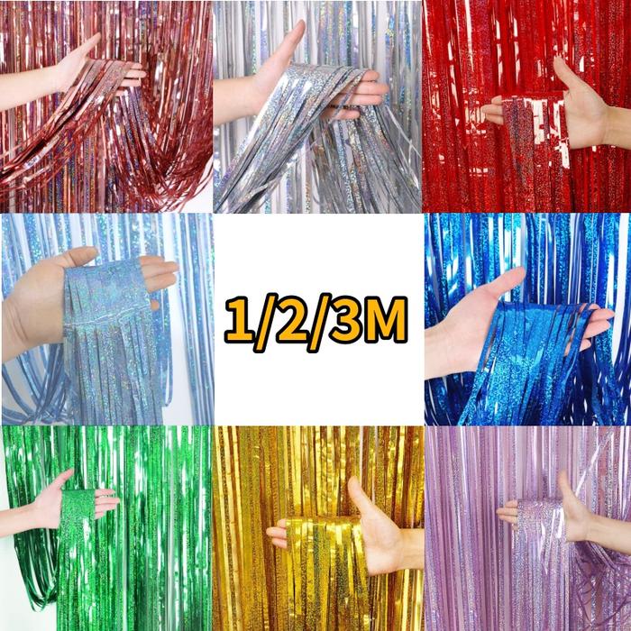 Tinsel Blue Pink Foil Curtain 1X3M Party Background Gold Beige Green Foil Fringe Curtain 1M 2M Backd