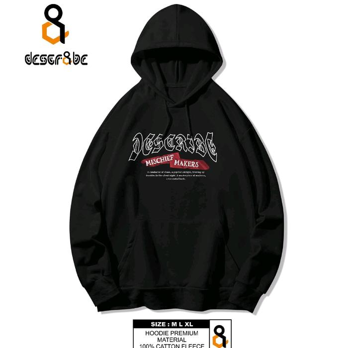 DESCRIBE Hoodie Hitam Tebal Katun Premium Unisex Pria Wanita
