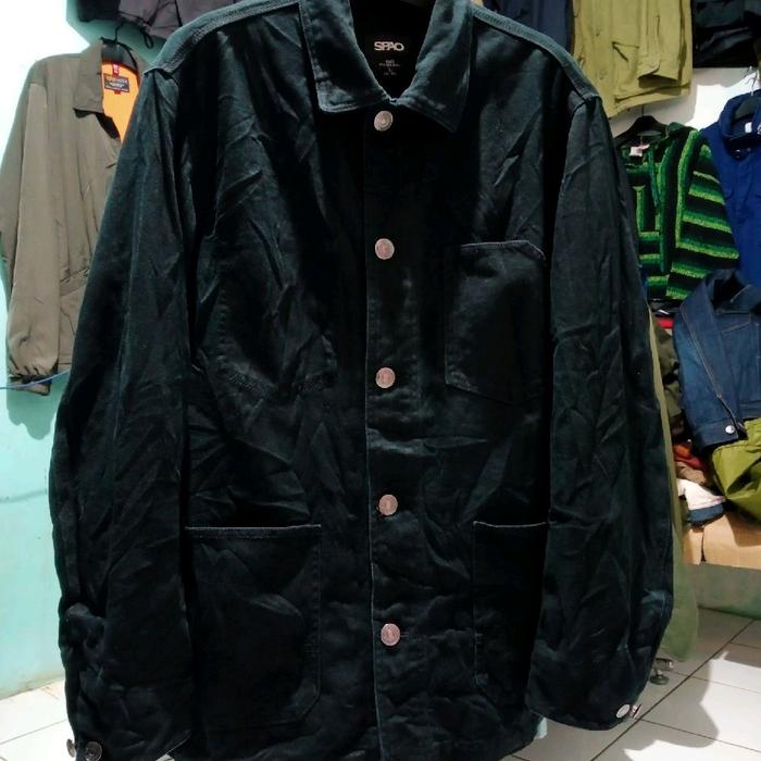 SPAO DARK BLACK Canvas Outer Chore Jacket