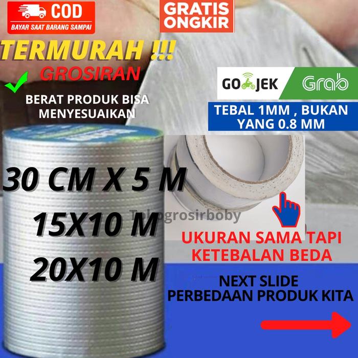 LAKBAN ANTI BOCOR ALUMINIUM ALUMUNIUM FOIL TAPE ANTI BOCOR BUTYL WATERPROOF TAHAN PANAS UKURAN BESAR