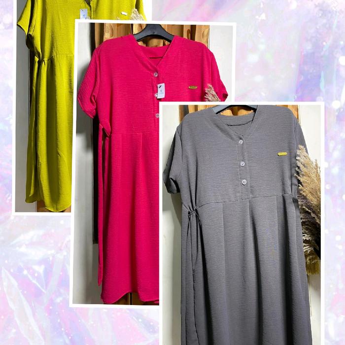 Paket 3 pcs dress bahan cringkle airflow nyaman santai untuk warna tulis d pesan aja Crinkle Gamis C