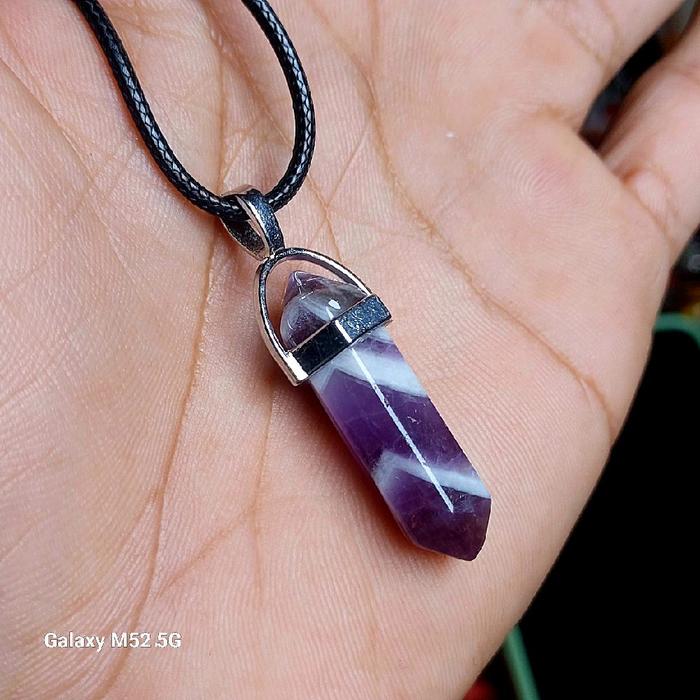 Kalung liontin kecubung amethies piramide asli natural batu Akik