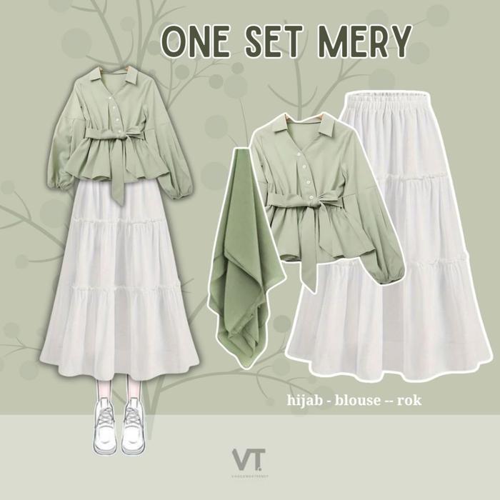 One Set Mery Hijab Blouse Rok Setelan Baju Wanita Hijab Ootd Korea