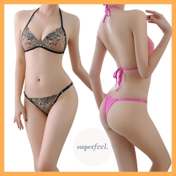 PRIVASI AMAN !! SFL LINGERIE SET SEXY WANITA TRANSPARAN CELANA DALAM BH BRA KOLOR SATU SET SEPASANG 
