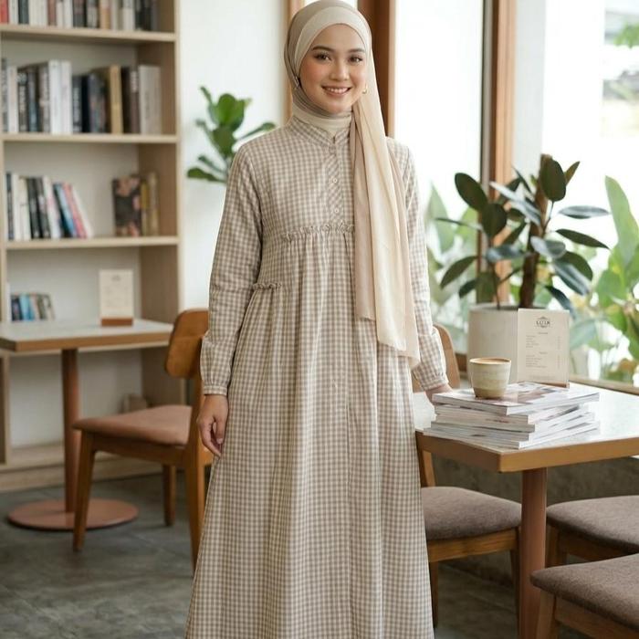 Midi Dress Gaitha Katun Motif Kotak by Cu2k Fashion