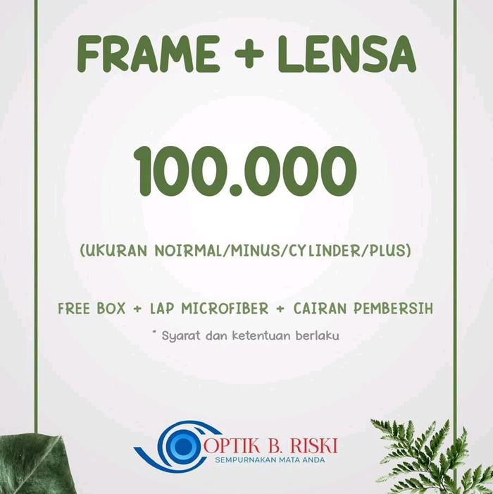 Optik B. Riski Kacamata Frame & Lensa Normal Minus Cylinder Plus 100.000 Free Box Lap Microfiber & C
